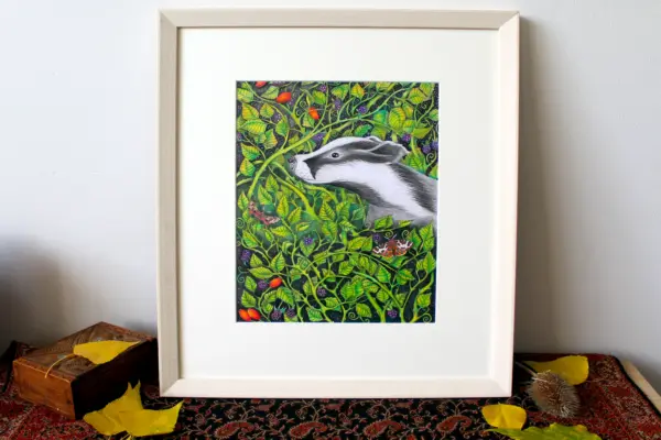 Original Art - Badger in the Brambles (Framed) - Image 3