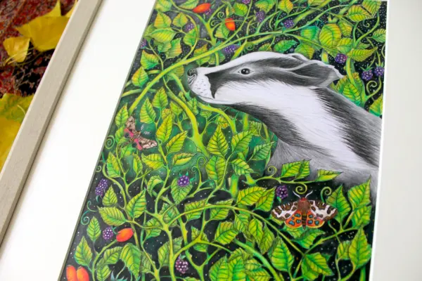 Original Art - Badger in the Brambles (Framed) - Image 2