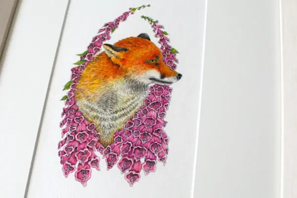 Original Art - Fox in Foxgloves (Framed) - Image 2