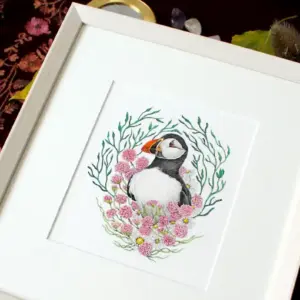 Original Art - Puffin in Sea Pinks (Framed)