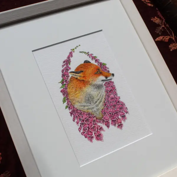 Original Art - Fox in Foxgloves (Framed) - Image 2