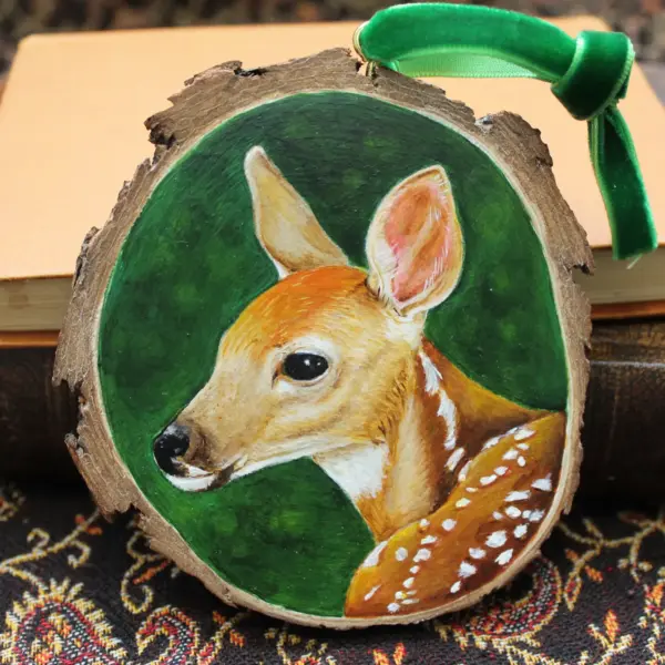 Wood Slice Original Artwork - Fawn - Image 2