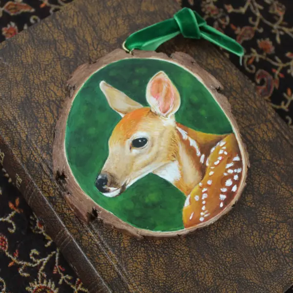 Wood Slice Original Artwork - Fawn - Image 3