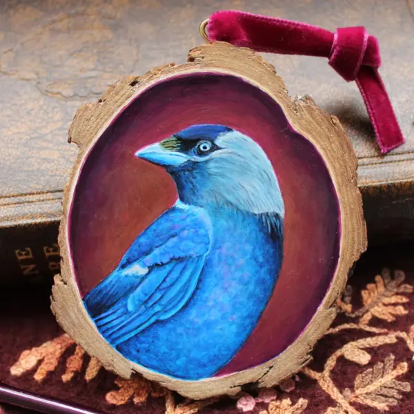 Wood Slice Original Art - Jackdaw - Image 3