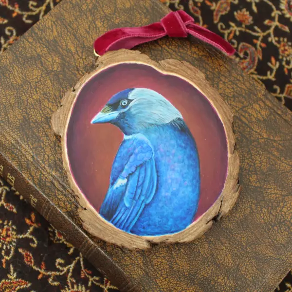 Wood Slice Original Art - Jackdaw - Image 4
