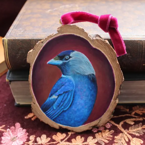 Wood Slice Original Art - Jackdaw
