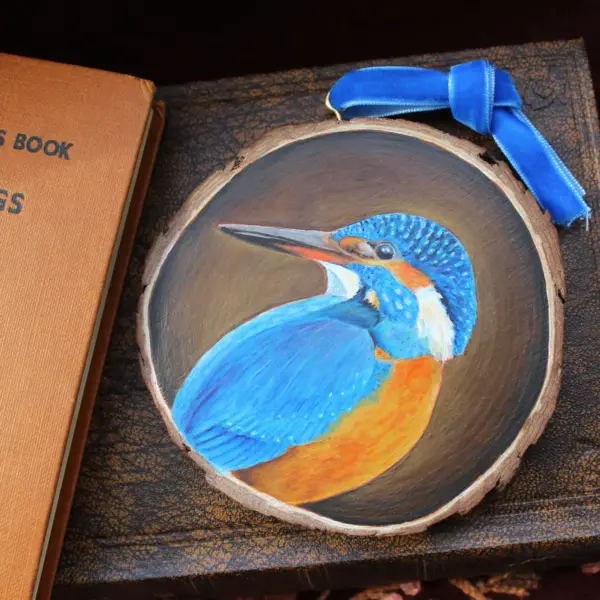 Wood Slice Original Art - Kingfisher - Image 2