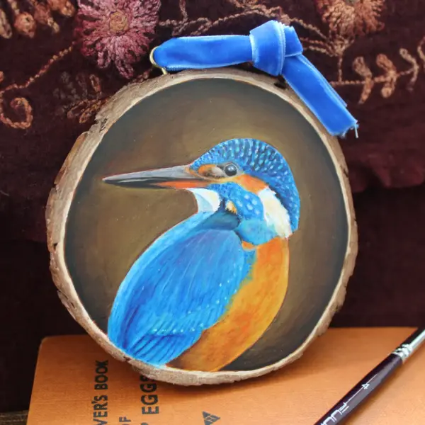 Wood Slice Original Art - Kingfisher - Image 3