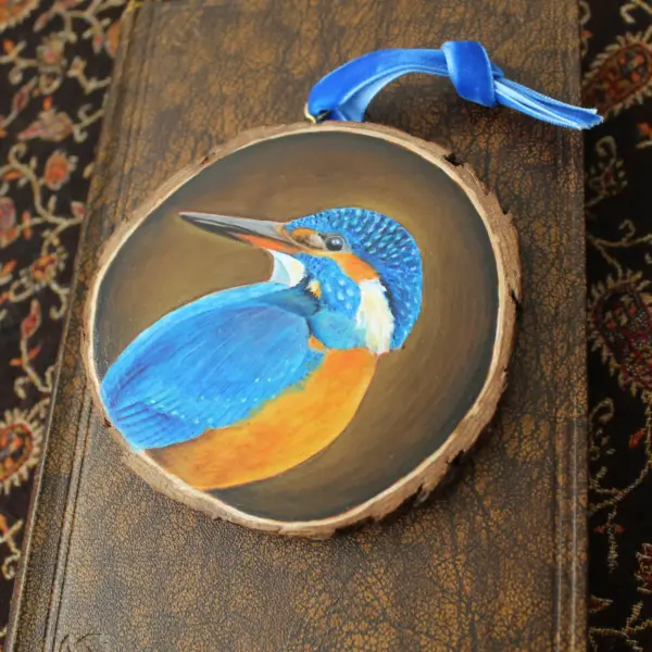 Wood Slice Original Art - Kingfisher - Image 4
