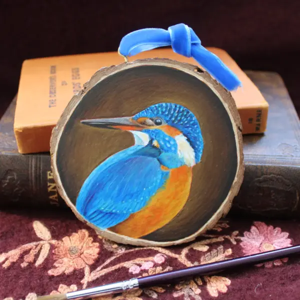 Wood Slice Original artwork - Kingfisher