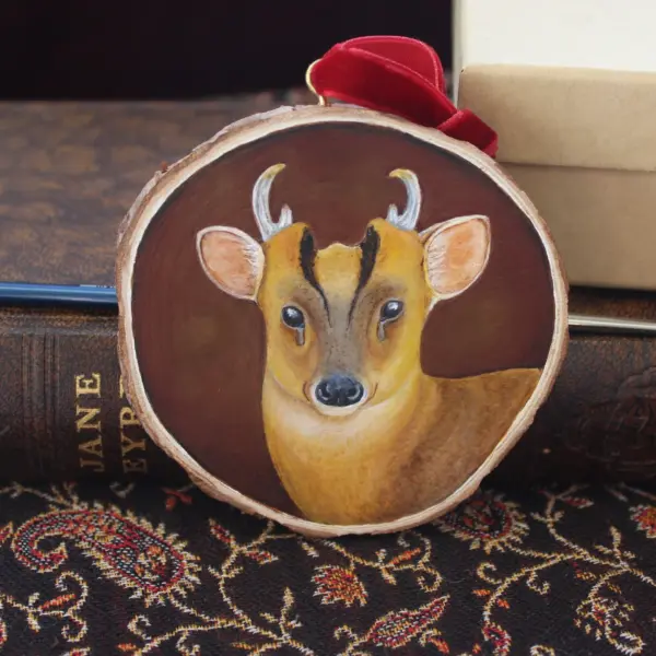 Muntjac wood slice original art