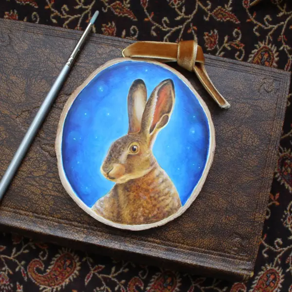 Wood Slice Original Art - Hare - Image 4