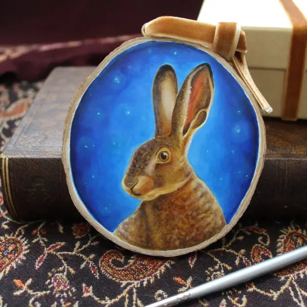 Wood Slice Original Art - Hare