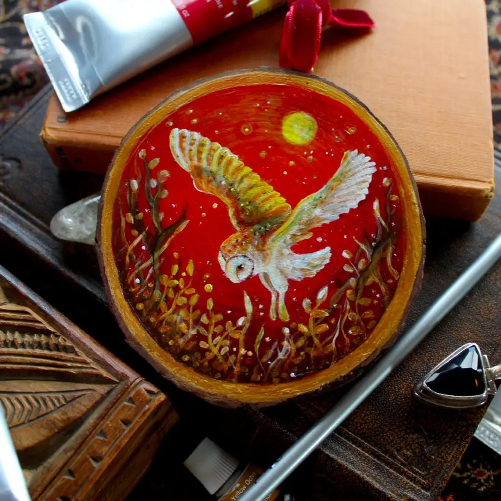 original woodslice painting silent wings owl