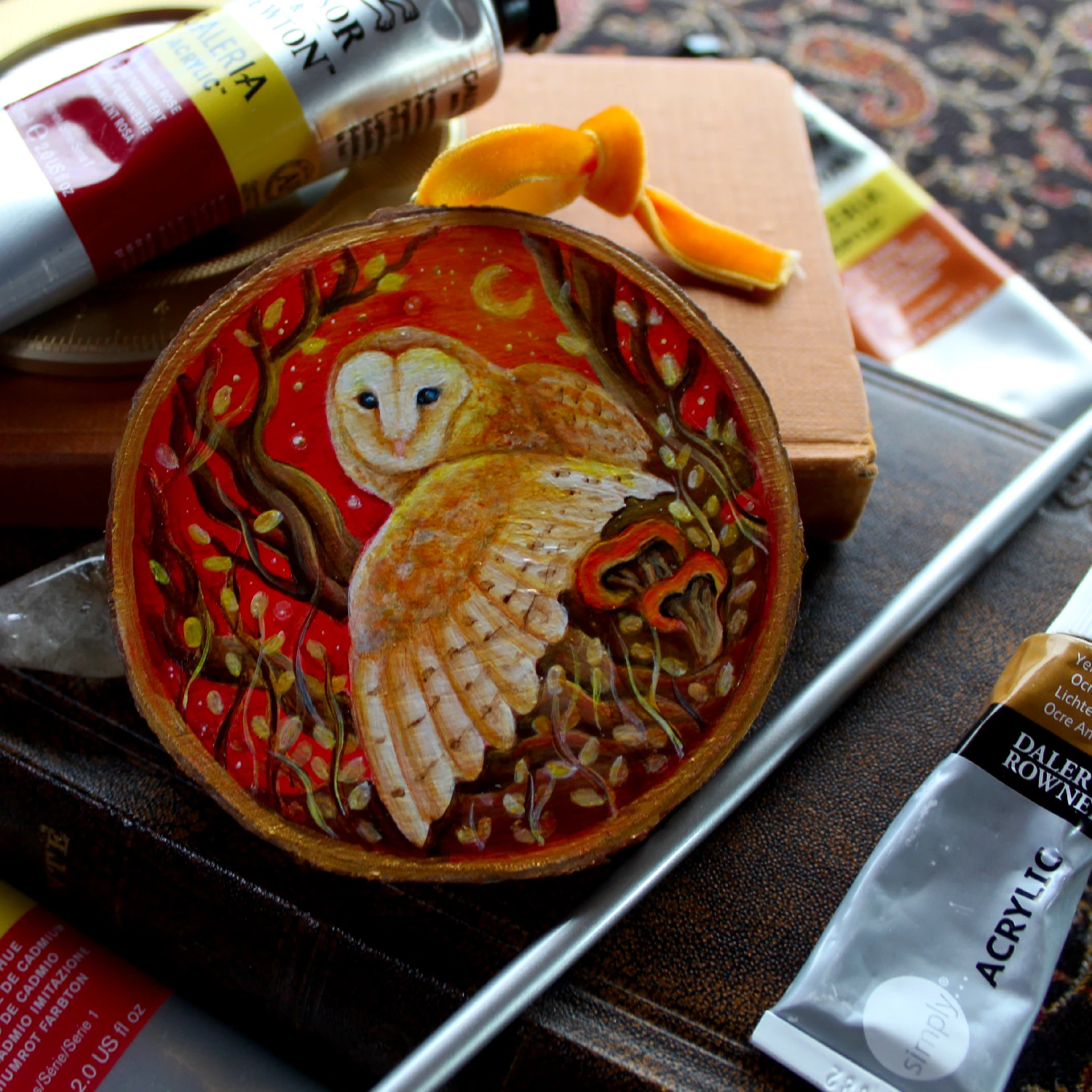 Wood Slice Original Art - Watcher - Image 2